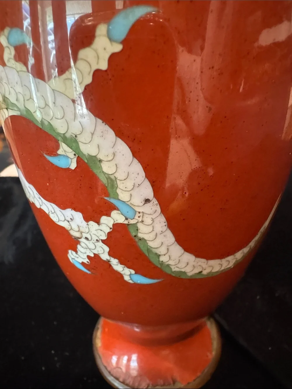 Vintage/Antique Japanese Red Dragon Cloisonné Vase AS-IS
